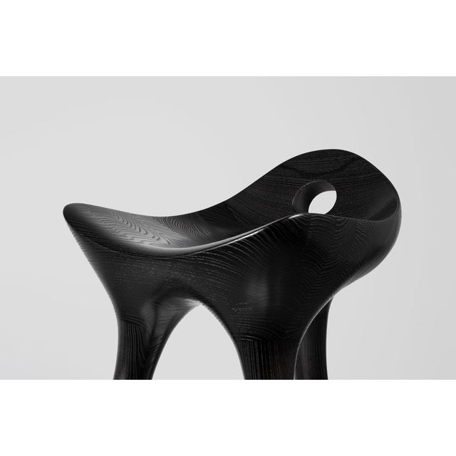 Contemporary Tripod Stool in Black-Stained and Varnished Ash by Maxime Goléo For Sale - Image 3 of 13