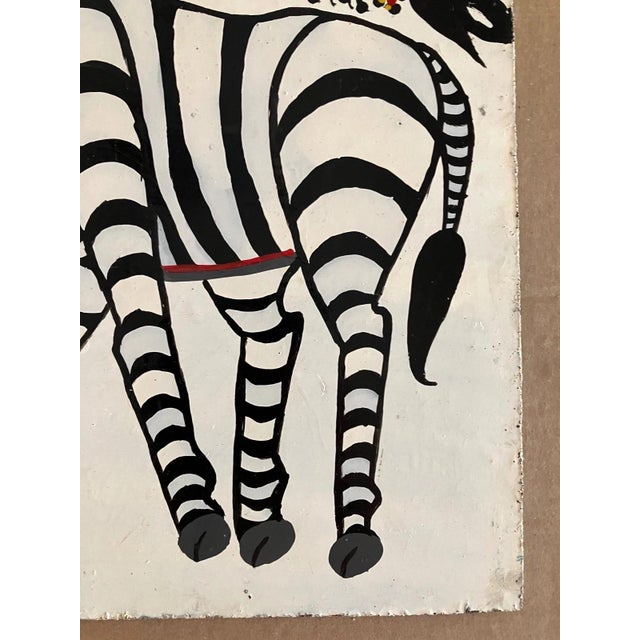 1970s Tingatinga Painting of Zebra, Owl, Peacocks by Bushiri Mruta Awazi, Tanzania For Sale - Image 5 of 6