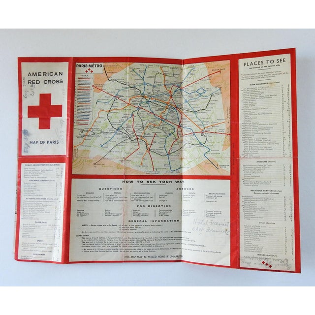 Vintage 1944 Red Cross Folding Map of Paris France | Chairish