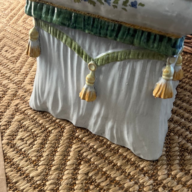 1970s Handpainted Italian Terracotta Side Table Garden Stool Featuring Tassels and Flowers For Sale In New York - Image 6 of 12