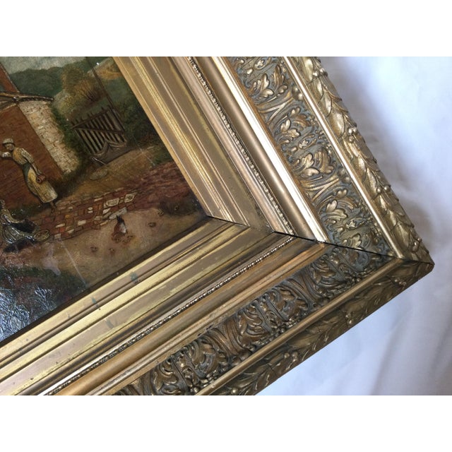 Antique 19th Century Oil on Board in Elaborate Gilt Frame For Sale - Image 10 of 11