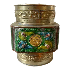 Antique Chinese Brass and Enamel Tea Box