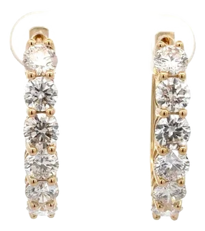 4.10 Carat Round Cut Lab Grown Diamond in 14k Yellow Gold Clip-On Hoop Earring, A Pair