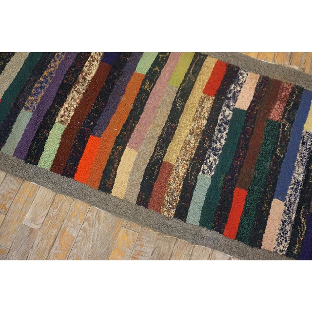 1950s Vintage American Hooked Multicolor Stripe Folk Art Small Wool Rug For Sale In New York - Image 6 of 14