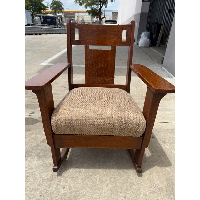 Charles Stickley Mission Oak Rocking Chair sold as found estate fresh showingnormal signs of use with original finish,
