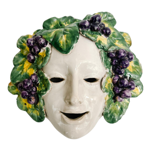 Vintage Italian Glazed Terracotta Bacchus Wall Mask