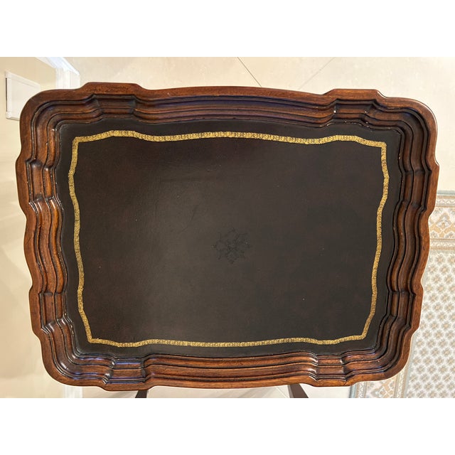 Mainland-Smith Wood and Leather Top Side Table For Sale In West Palm - Image 6 of 7