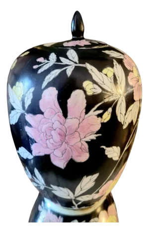 Vintage Black Pink Green Ceramic Regency Ginger Jar
