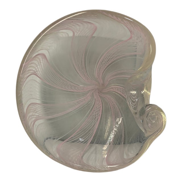 Mid-20th Century Murano Pink & White Zanfirico Glass Seashell Catchall Dish For Sale