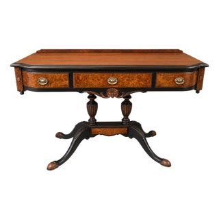 Early 20th Century Restored Berkey & Gay Neoclassical Writing Desk With Burl Wood & Black Accents For Sale