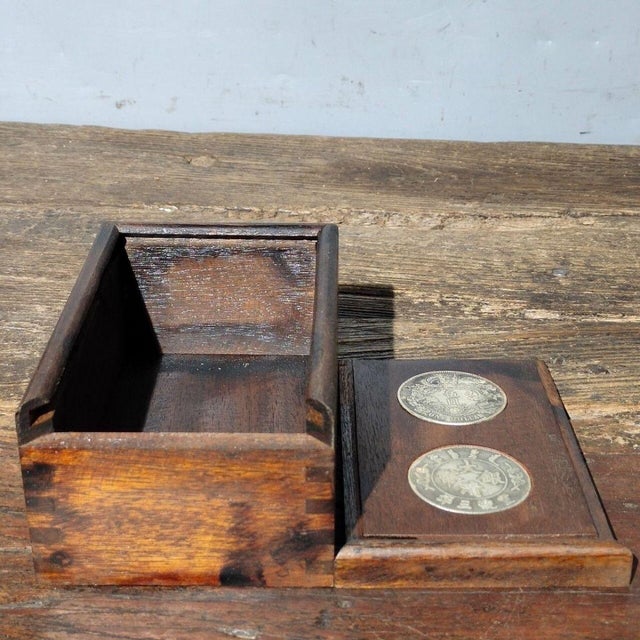 1970s Rosewood Decorative Box Inlaid With Silver Dollar Coins For Sale - Image 4 of 9