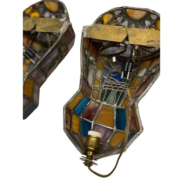 Glass Art Deco Sconces in Leaded Glass, 20th Century, Set of 2 For Sale - Image 7 of 9
