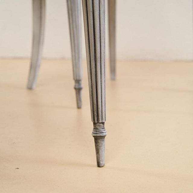 Vintage Gray-White Wooden Chairs and Genuine Leather Seats, Set of 4 For Sale - Image 3 of 8