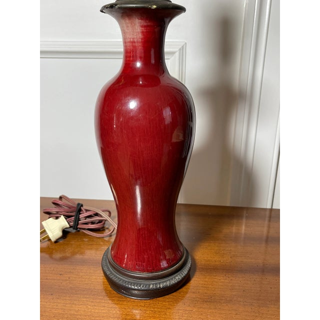 Antique Early 19th Century Chinese Oxblood Sang De Boeuf Vase Lamp For Sale - Image 4 of 9