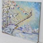 French Vintage Seascape Painting on Board For Sale In Baton Rouge - Image 6 of 10