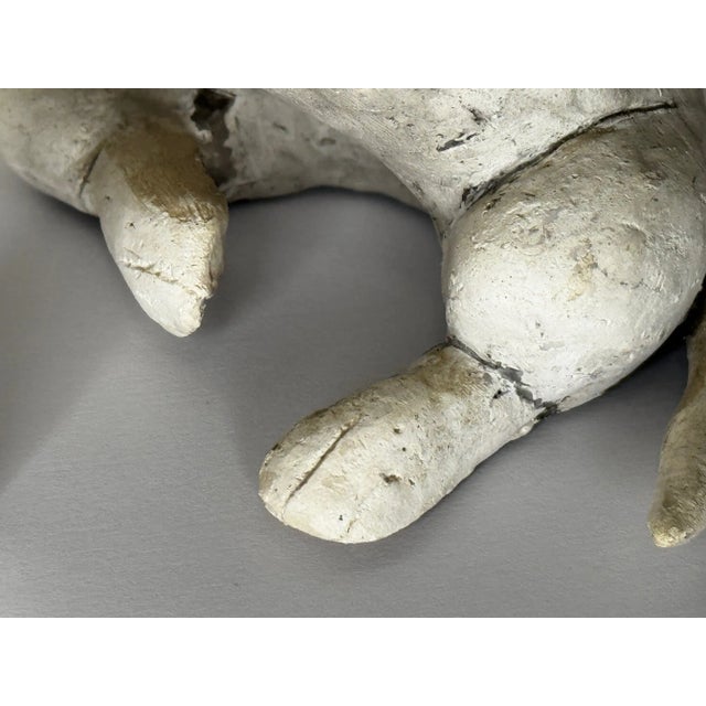 Ceramic Vintage Hand-Modelled Studio Pottery American Pit Bull Terrier Dog Sculpture With Ivory Raku-Inspired Surface For Sale - Image 7 of 10