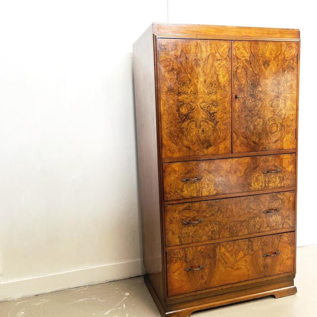 Art Deco Burr Walnut Tallboy Chest of Drawers, 1930s For Sale - Image 11 of 13