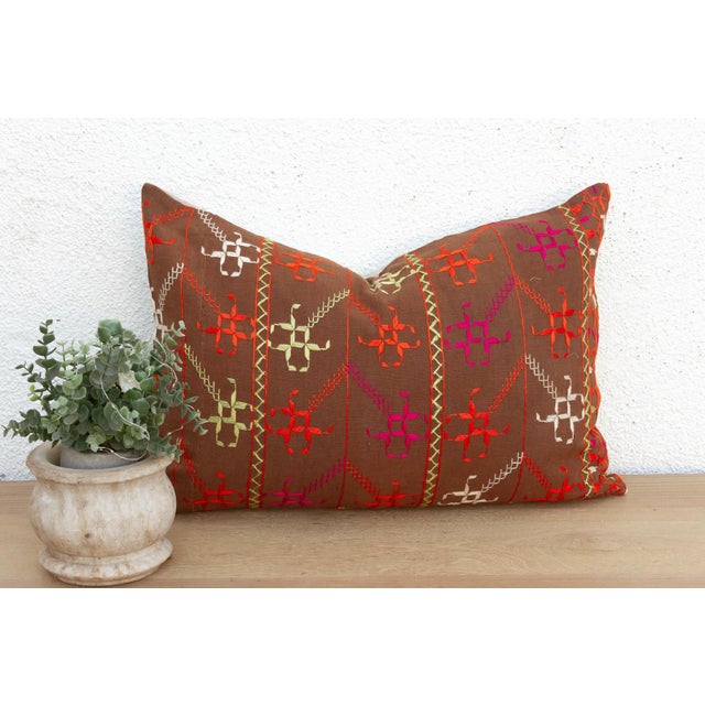 This 16x24 inch lumbar pillow is a breathtaking study in Antique Indian Folk Art, handcrafted from a salvaged Punjabi...