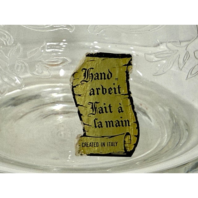 Gold Italy Decanter Glass 1960s W/ Stopper & Sticker Gold Trim Etched Floral Pattern For Sale - Image 8 of 10