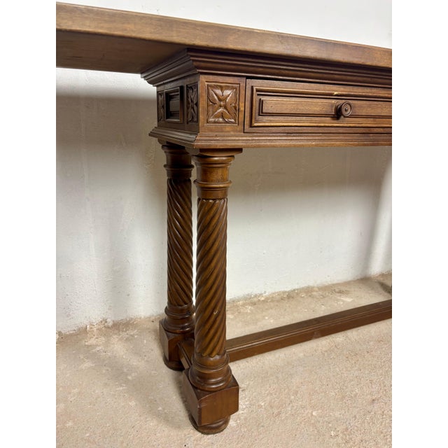 Spanish Walnut Console Table with Barley Twist Legs, 1940s For Sale - Image 14 of 16