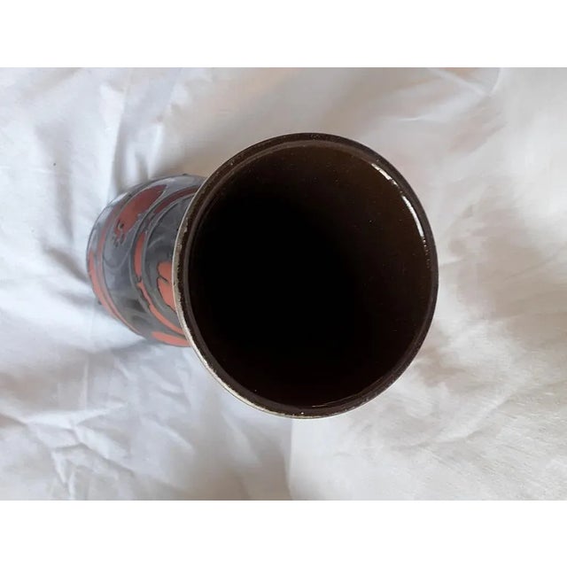 Vintage German Ceramic Vase with Anthracite Black Glaze on Red-Brown, 1970s For Sale - Image 4 of 6