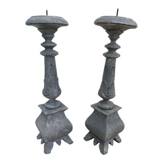 Pair of Vintage Wood Candlesticks For Sale