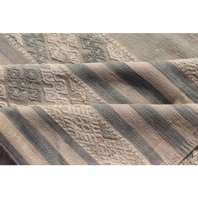 Vintage Turkish Gallery Kilim With Soft Blue-Gray and Sand Striped Motifs For Sale - Image 10 of 11