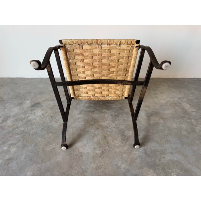 Metal 1990s Organic Modern Hand-Wrought Iron and Woven Raffia Armchair For Sale - Image 7 of 12