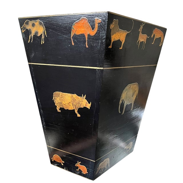 Safari Vintage Safari Animal Appliqué Wood Wastebasket by the Essex Collection For Sale - Image 3 of 11