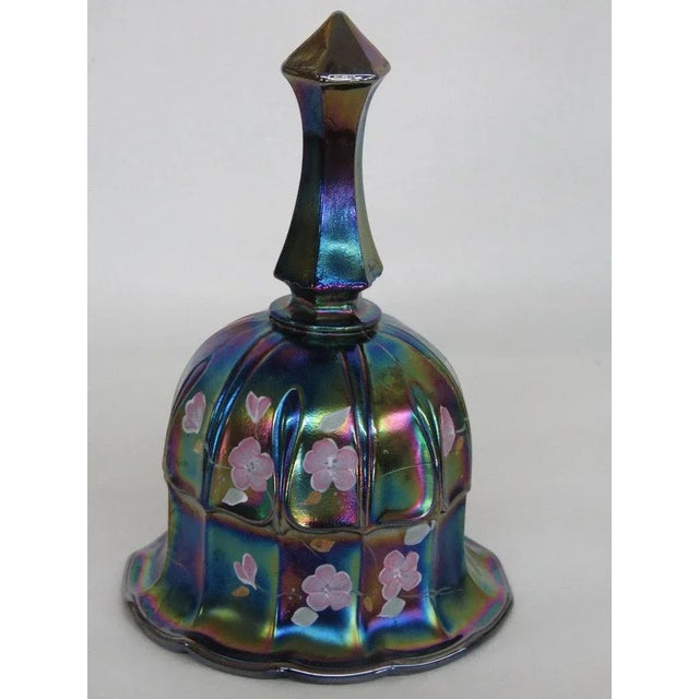 Fenton Carnival Glass Amethyst Hand Painted Flowers Bell For Sale - Image 9 of 11
