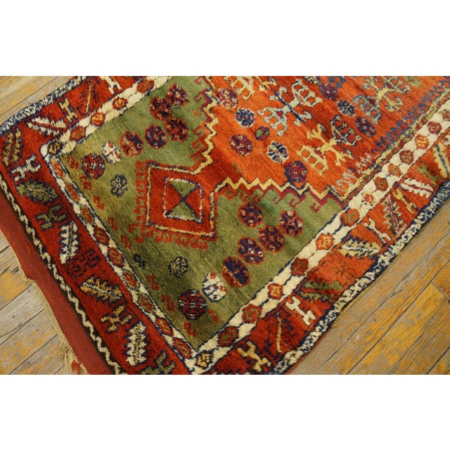 1880s Orange Green Medallion Antique Turkish Yuruk Rug 2'8" X 4'6" Handknotted Wool Carpet For Sale - Image 4 of 6