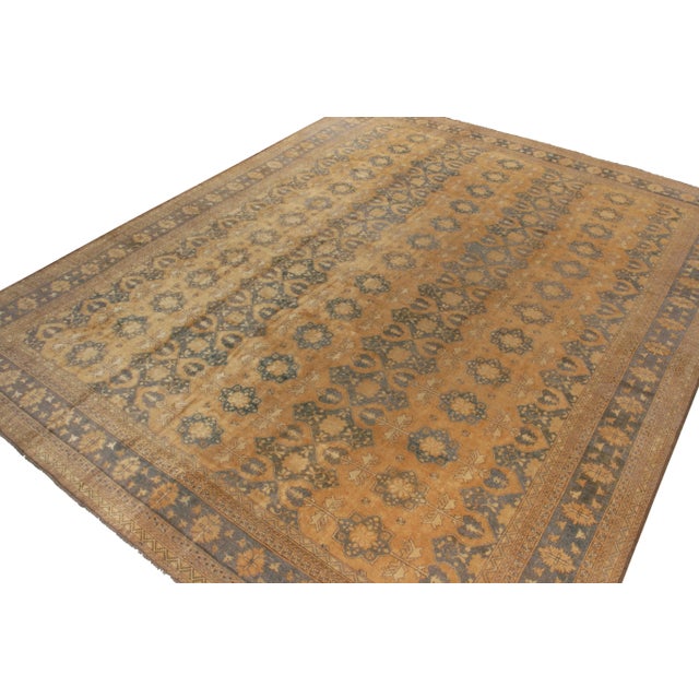 Traditional Hand-Knotted Vintage Ottoman Style Rug in Beige-Brown, Blue All Over Pattern For Sale - Image 3 of 6