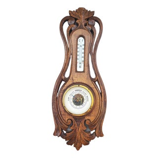 Wooden Barometer & Thermometer, 1890s For Sale