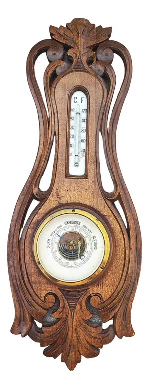 Wooden Barometer & Thermometer, 1890s