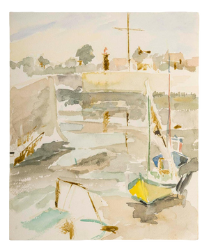 Port and Boats, 1950s, Watercolor on Paper