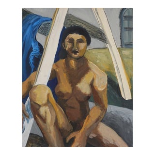 Vintage Figurative Portrait of a Nude Female Model -- Under the Sawhorse by Katherine Kallick For Sale