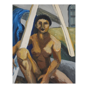 Vintage Figurative Portrait of a Nude Female Model -- Under the Sawhorse by Katherine Kallick
