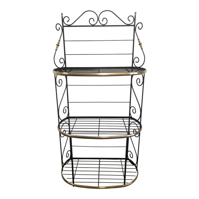 Vintage Brass and Black Wrought Iron 3 Tier Baker’s Rack Chairish