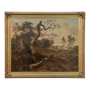 17th Century European Pastoral Landscape Oil on Canvas in Original Frame
