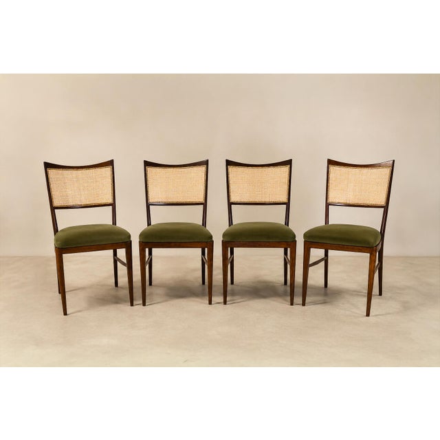 Set of Eight Brazilian Modern Dining Chairs in Caviúna, Cane & Warm Olive Mohair, 1960s For Sale - Image 15 of 18
