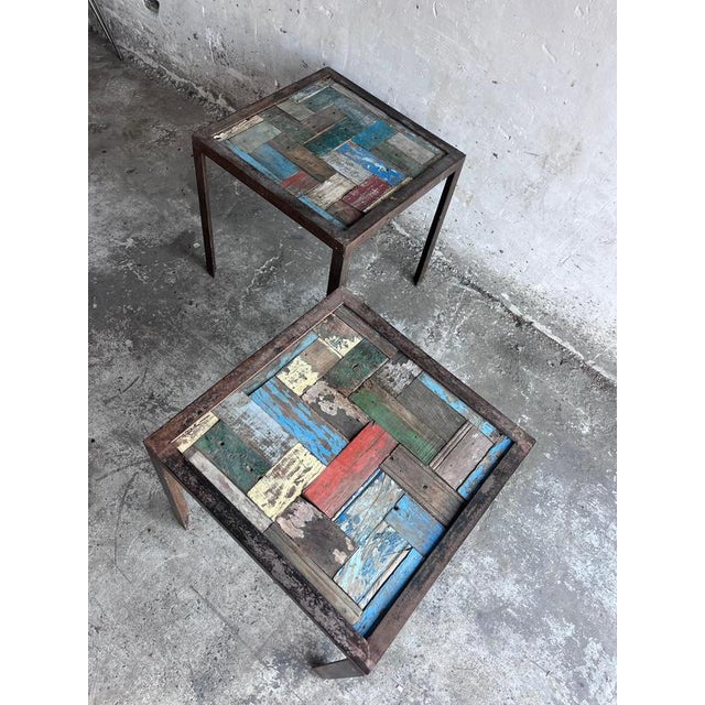 Reclaimed Wood and Iron Bedside Tables, Set of 2 For Sale - Image 3 of 10