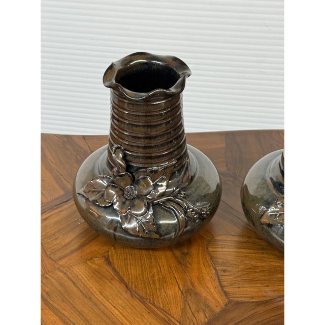 Maitland-Smith Glazed Ceramic Floral Vases, Pair For Sale - Image 11 of 12