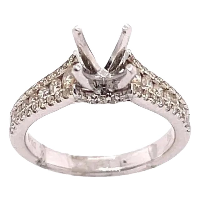 18 Karat White Gold Engagement Ring Setting With Three Tier Accent Diamond Band For Sale