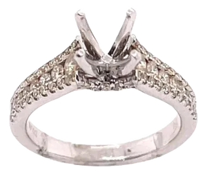 18 Karat White Gold Engagement Ring Setting With Three Tier Accent Diamond Band