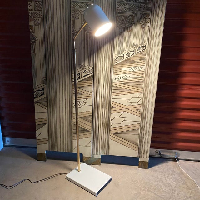 Mid-Century Ward White Lacquered and Brass Pharmacy Adjustable Floor Lamp For Sale - Image 11 of 13