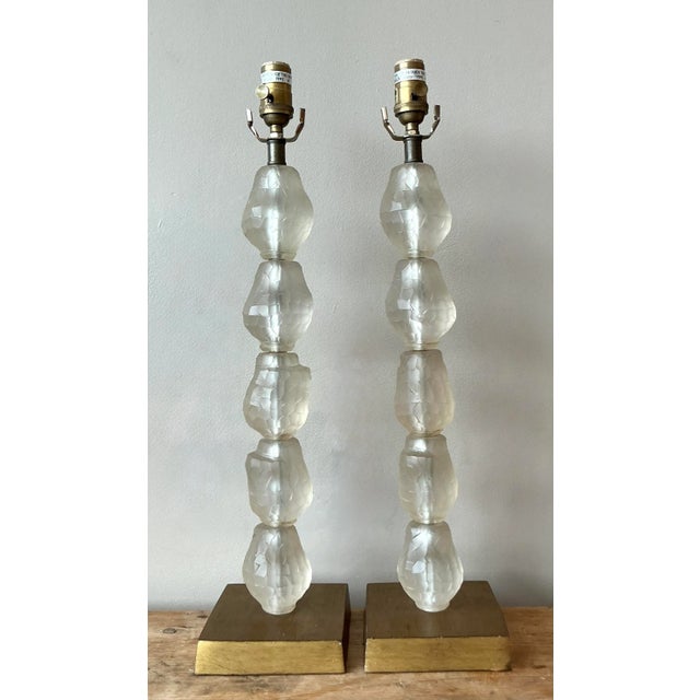 Vintage Regency Faceted Crystal Lamps - A Pair For Sale - Image 4 of 8