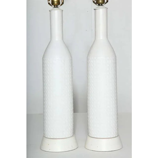 Wood 1960s Ak Kag Switzerland White Drip Dot Ceramic Table Lamps - a Pair For Sale - Image 7 of 9