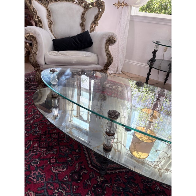 Vintage Hollywood Regency Two-Tier Oval Glass & Gilt Coffee Table For Sale - Image 10 of 10