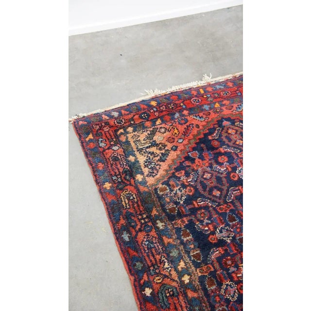 Textile Oriental Runner Rug in Dark Blue & Red Shades For Sale - Image 7 of 9