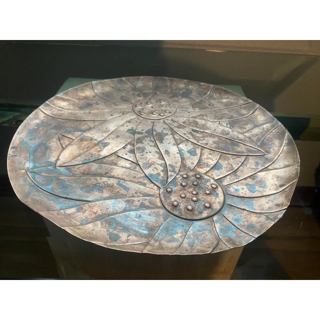 Art Deco Original 1930s Francisco Rebajes Copper Plate, Double Sunflower For Sale - Image 3 of 5